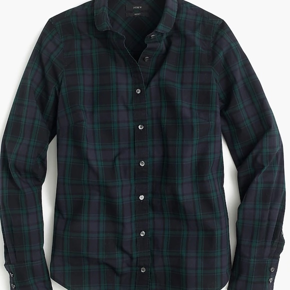 J. Crew Club-Collar Perfect Button Down Shirt in Black Watch Plaid - Picture 3 of 6